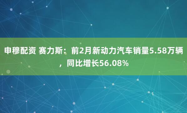 申穆配资 赛力斯：前2月新动力汽车销量5.58万辆，同比增长56.08%