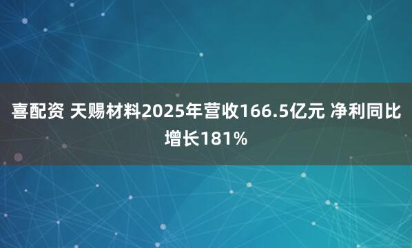 喜配资 天赐材料2025年营收166.5亿元 净利同比增长181%